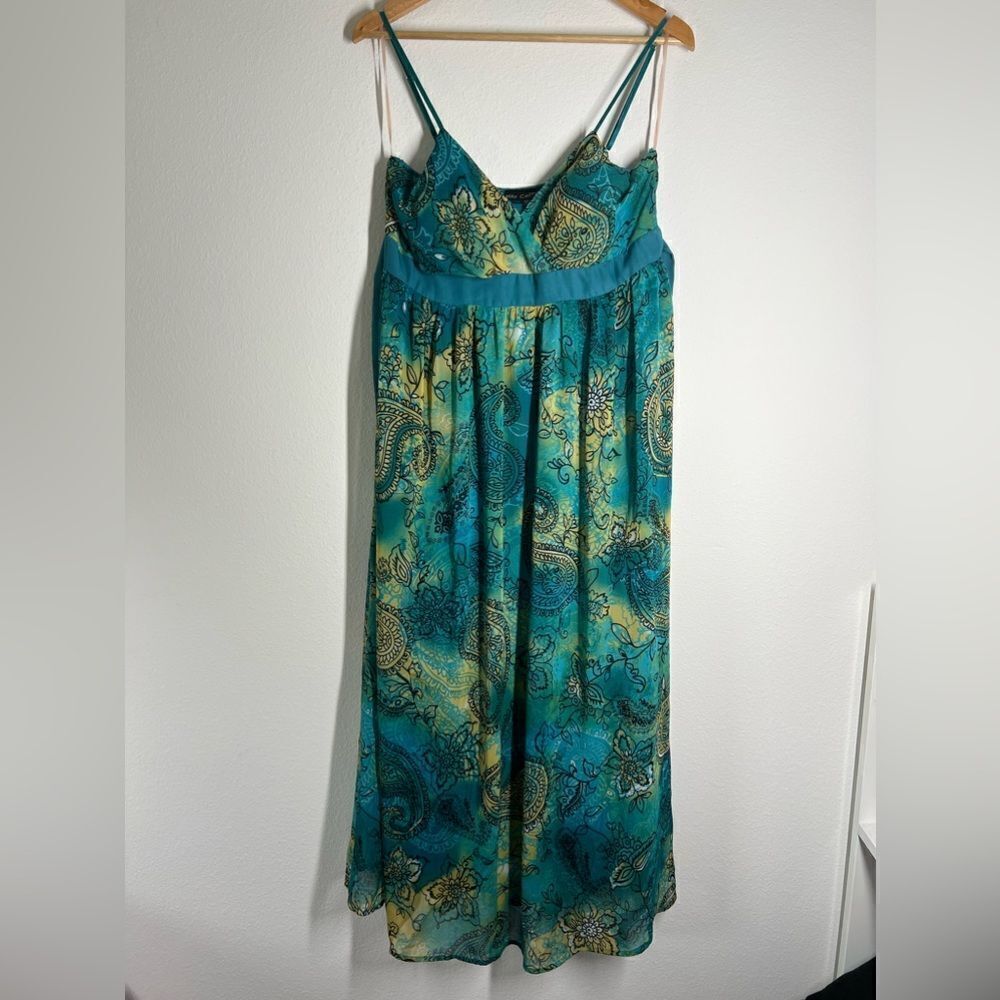 Mile Gabrielle Bohemian Dress Cobalt Blue Strapless Floral Paisley Lined Sz XL